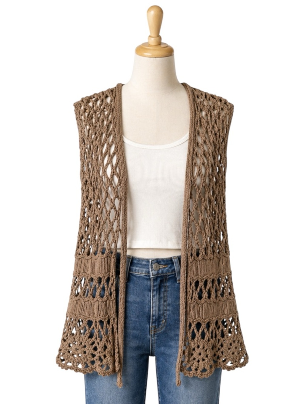 Womens Open Front Open Knit Crochet Cardigan Size S Festival Boho Hippie Indie